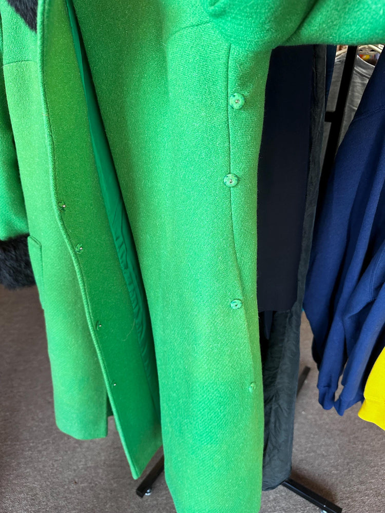 1960's VINTAGE Mod Kelly Green Wool and Fur Coat Size Small/XS