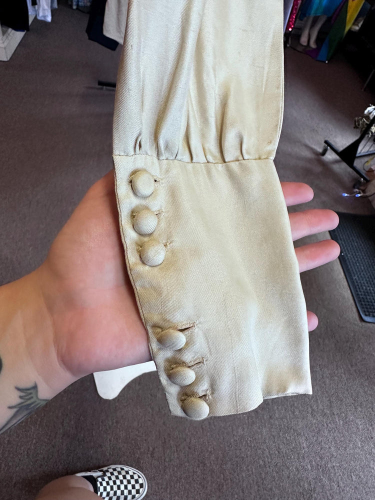 1940's or Earlier Vintage Antique Raw Silk Long Sleeved Blouse XS