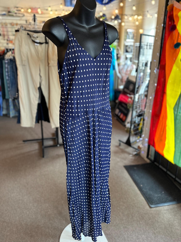 1940's Vintage Drop Waist Polka Dot Navy Blue Handmade Slip Dress