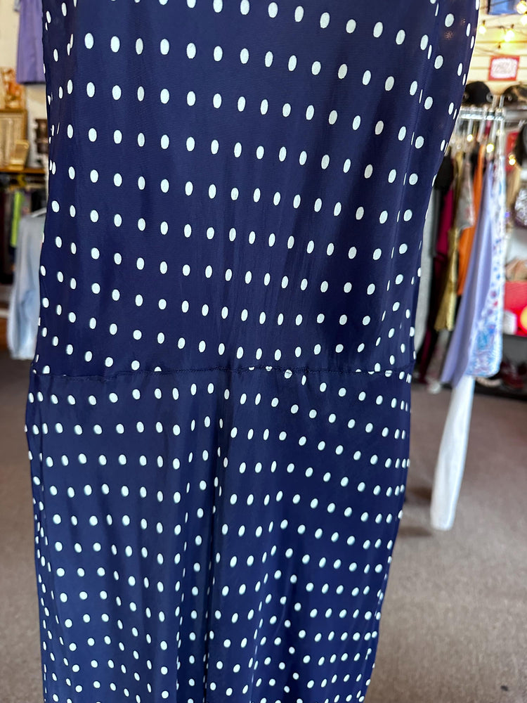 1940's Vintage Drop Waist Polka Dot Navy Blue Handmade Slip Dress