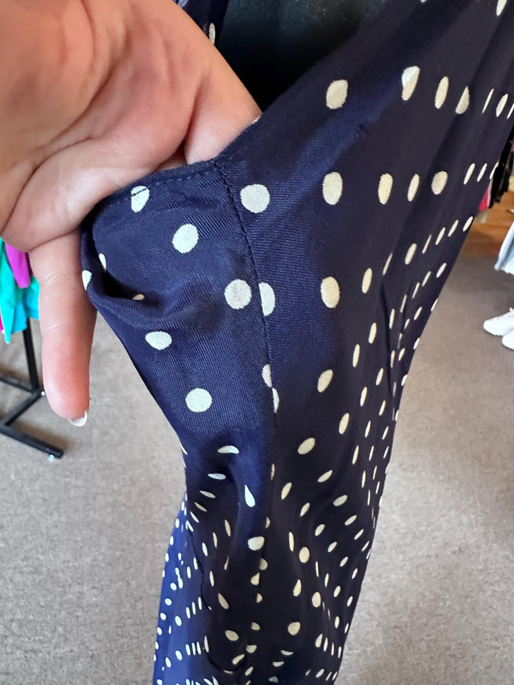 1940's Vintage Drop Waist Polka Dot Navy Blue Handmade Slip Dress