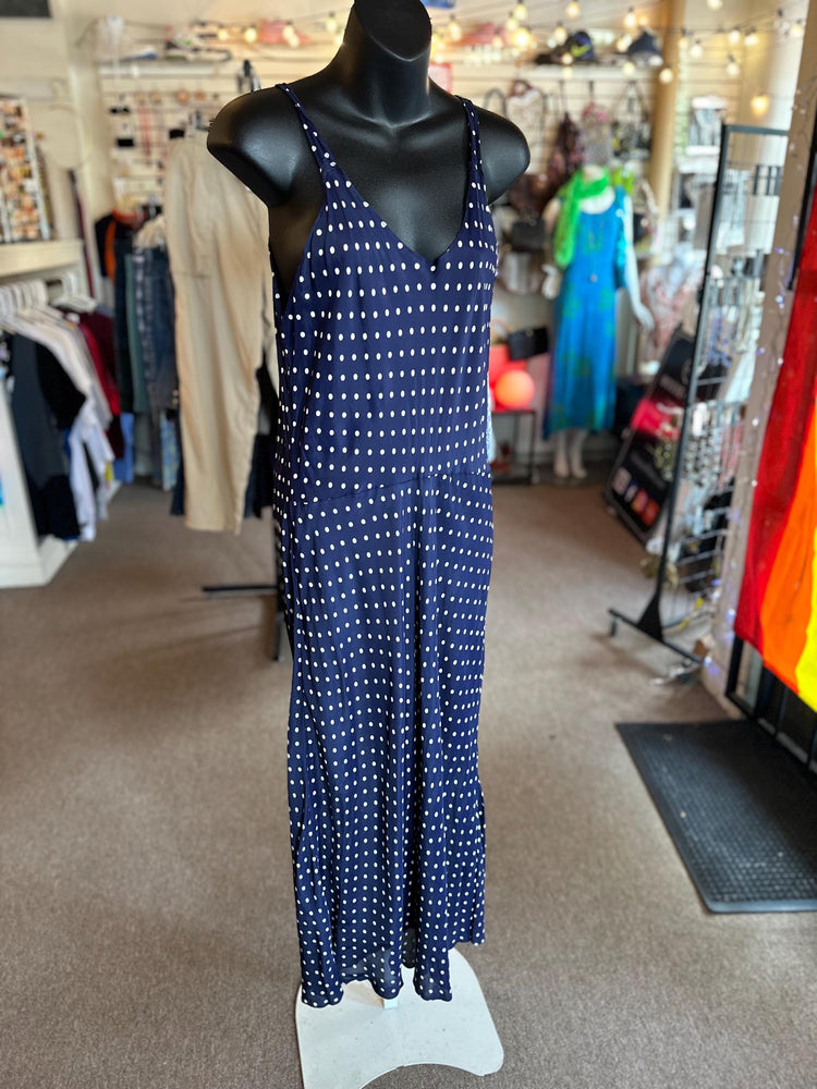 1940's Vintage Drop Waist Polka Dot Navy Blue Handmade Slip Dress