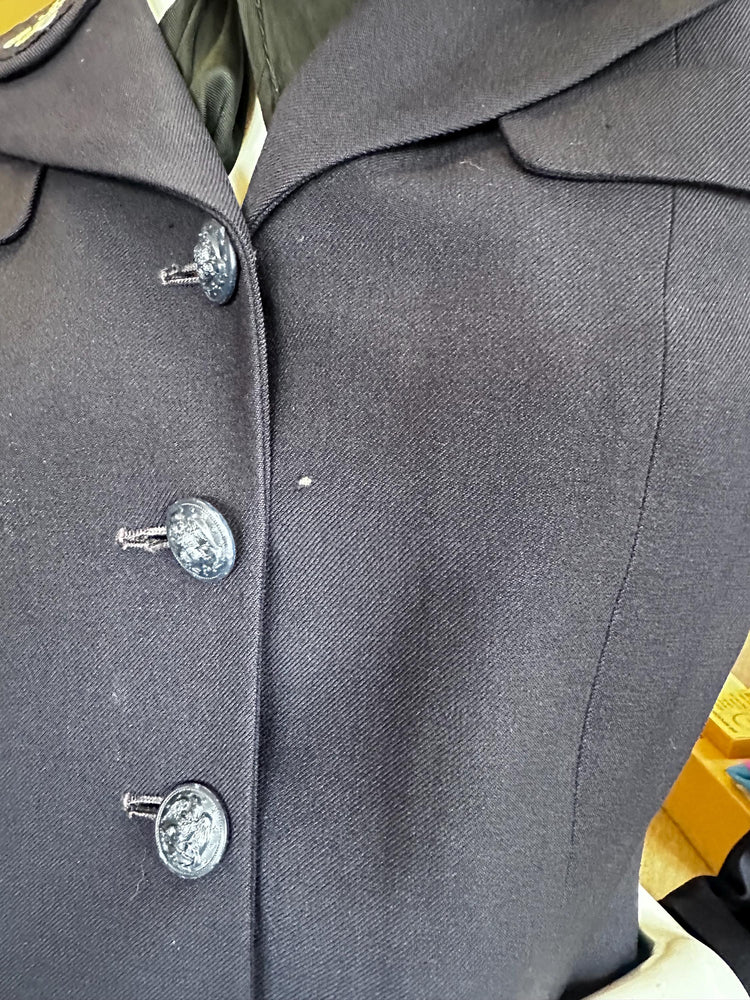 1940's WAVES Vintage Historical Women's Naval Reserve Navy Blue Medic Uniform Jacket, Skirt, Hat, and Scarf AS IS