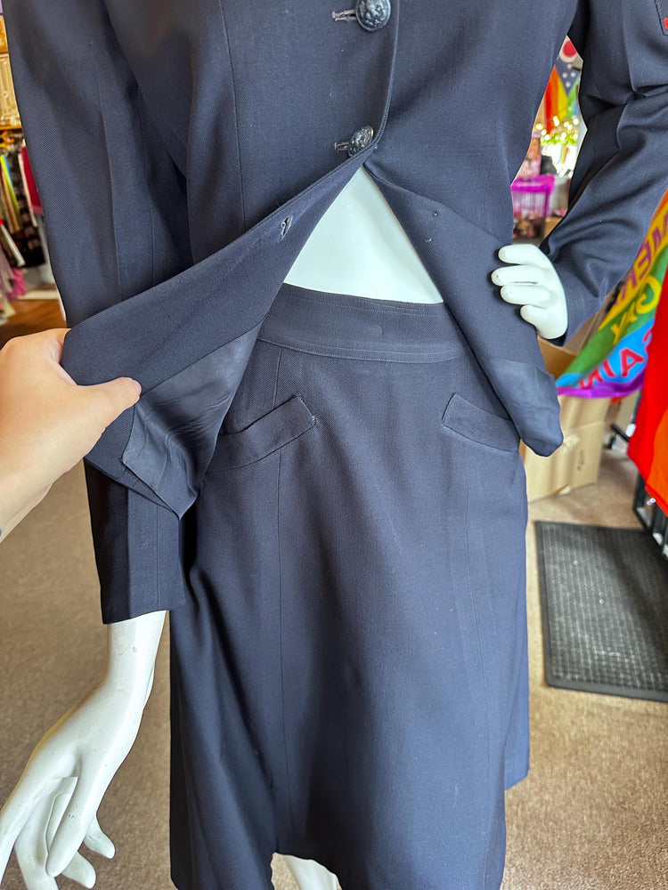 1940's WAVES Vintage Historical Women's Naval Reserve Navy Blue Medic Uniform Jacket, Skirt, Hat, and Scarf AS IS