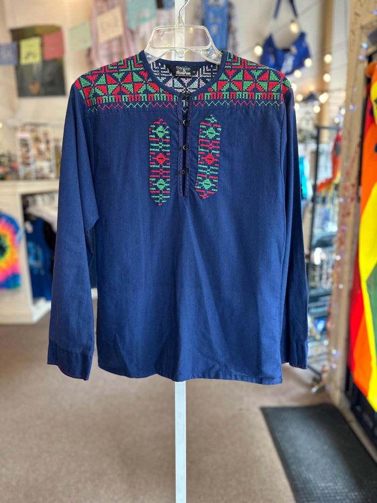 Men's Vintage 1970's Manskin by Forum Hippie Boho Cotton Embroidered  "Lace Up"  Shirt Size Small