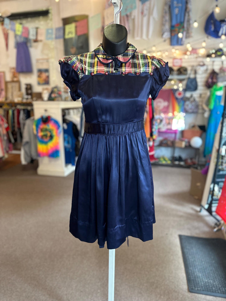 1940's Vintage Girls Juniors Tafta and Plaid Party Dress with Buttons Unique
