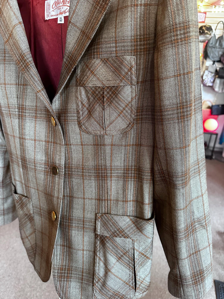Vintage 1970's Chris Allan Women's Plaid Fall Genuine Wool Blazer Small As Is
