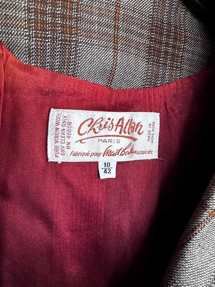 Vintage 1970's Chris Allan Women's Plaid Fall Genuine Wool Blazer Small As Is