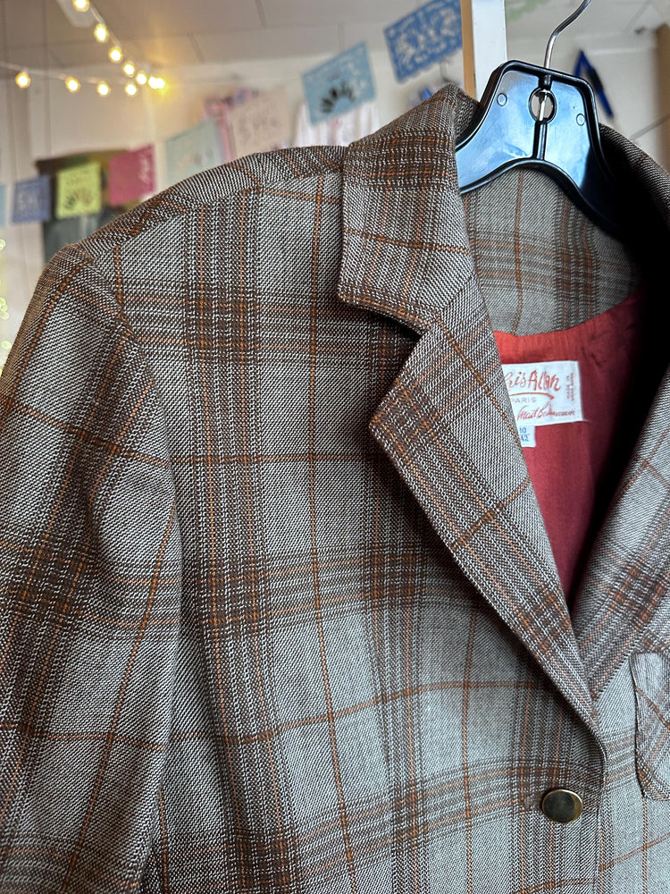 Vintage 1970's Chris Allan Women's Plaid Fall Genuine Wool Blazer Small As Is