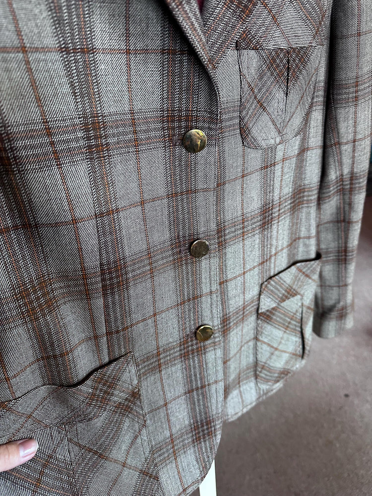 Vintage 1970's Chris Allan Women's Plaid Fall Genuine Wool Blazer Small As Is