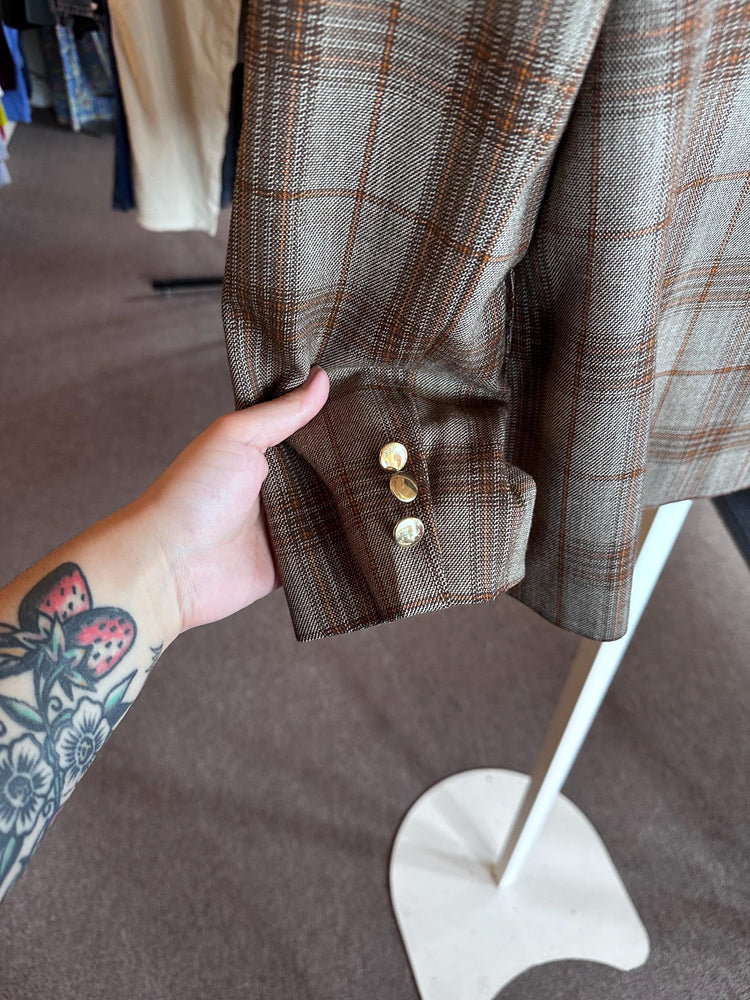 Vintage 1970's Chris Allan Women's Plaid Fall Genuine Wool Blazer Small As Is