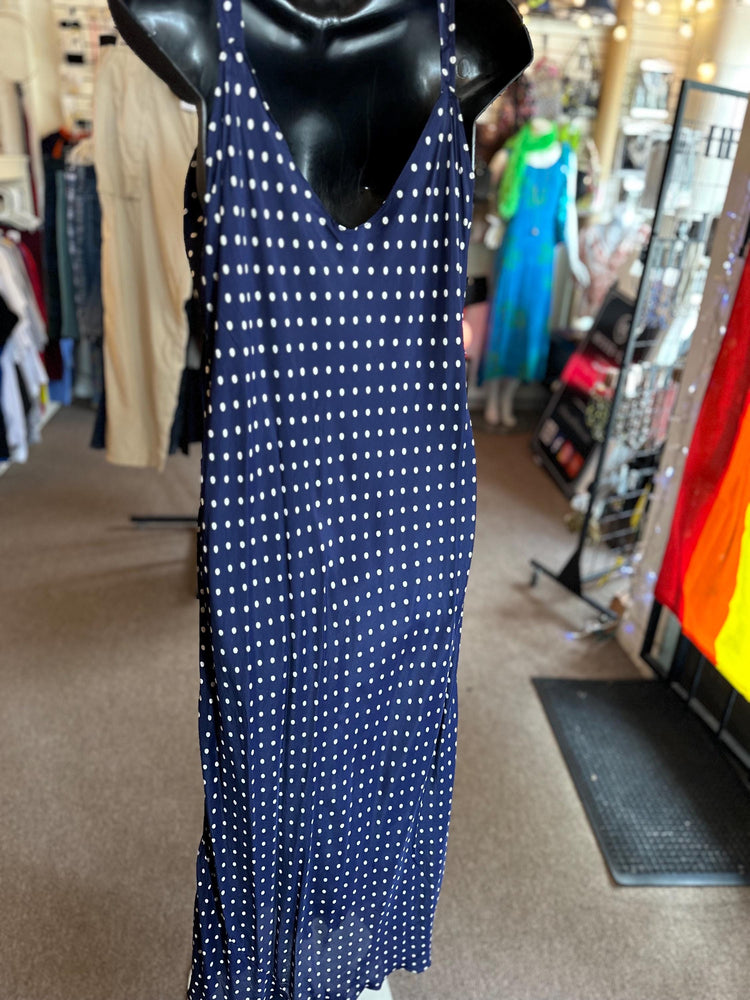 1940's Vintage Drop Waist Polka Dot Navy Blue Handmade Slip Dress