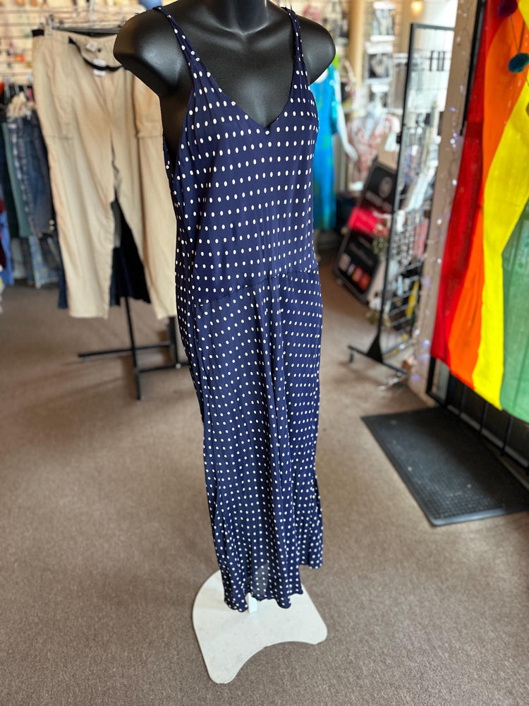 1940's Vintage Drop Waist Polka Dot Navy Blue Handmade Slip Dress