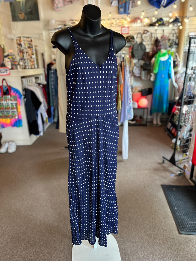 1940's Vintage Drop Waist Polka Dot Navy Blue Handmade Slip Dress