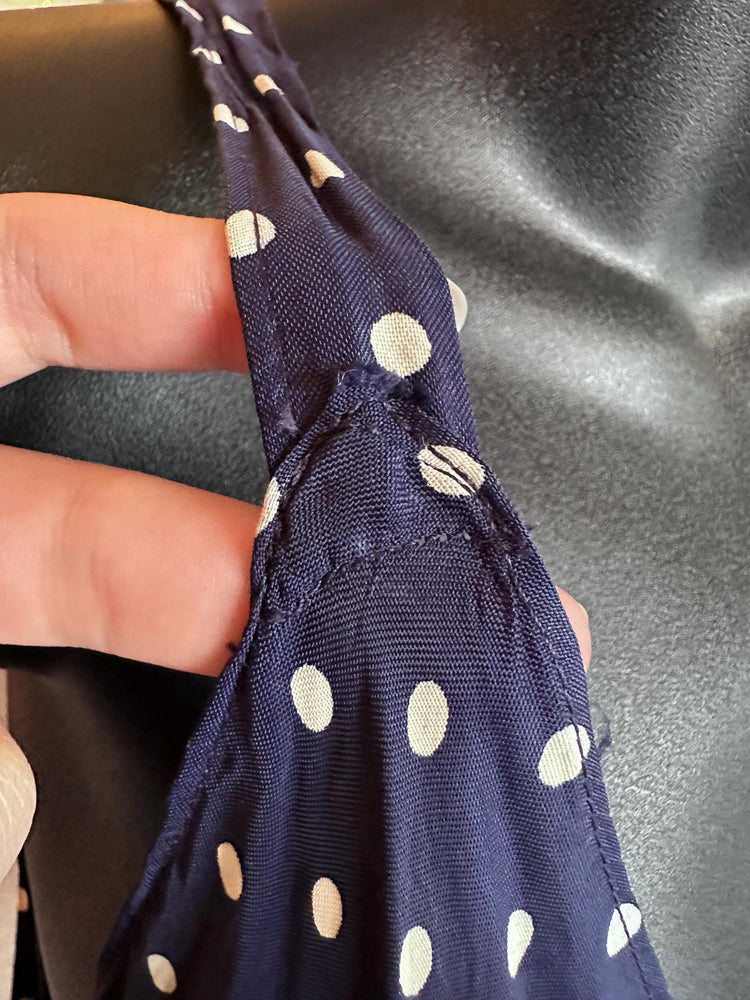 1940's Vintage Drop Waist Polka Dot Navy Blue Handmade Slip Dress