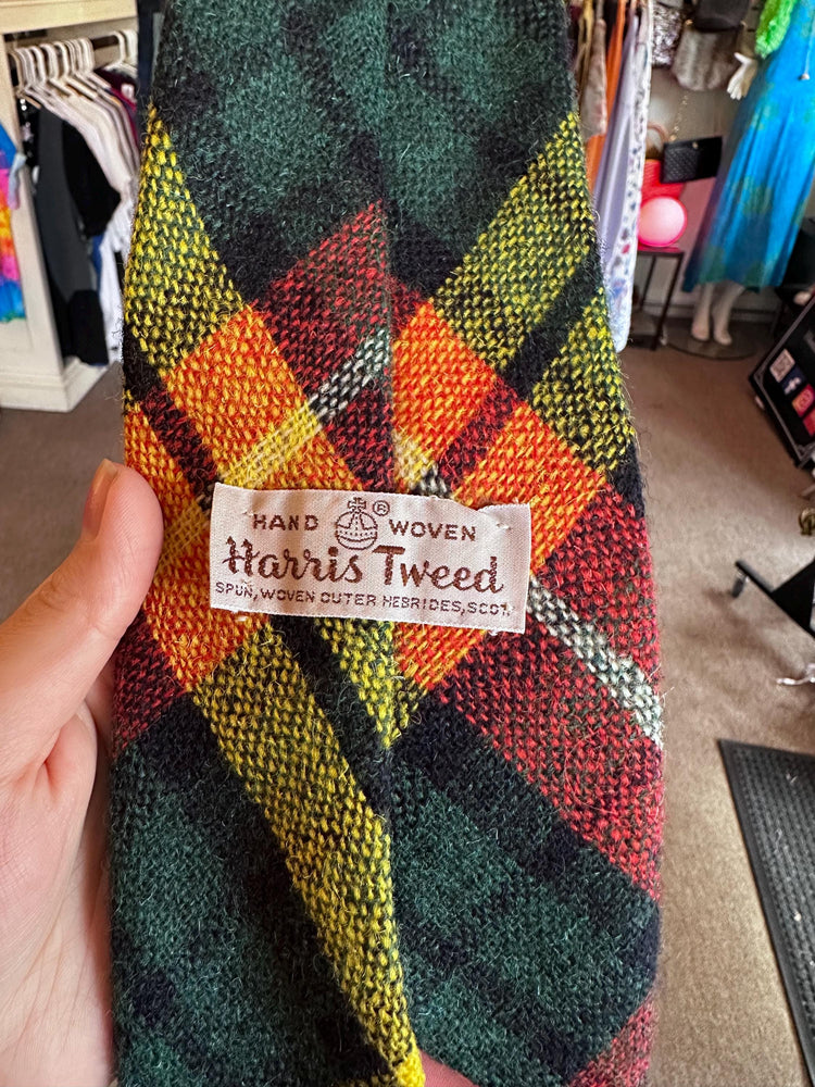 Vintage 1950s/60s Hand Woven Harris Tweed Wool Plaid Tartan Tie