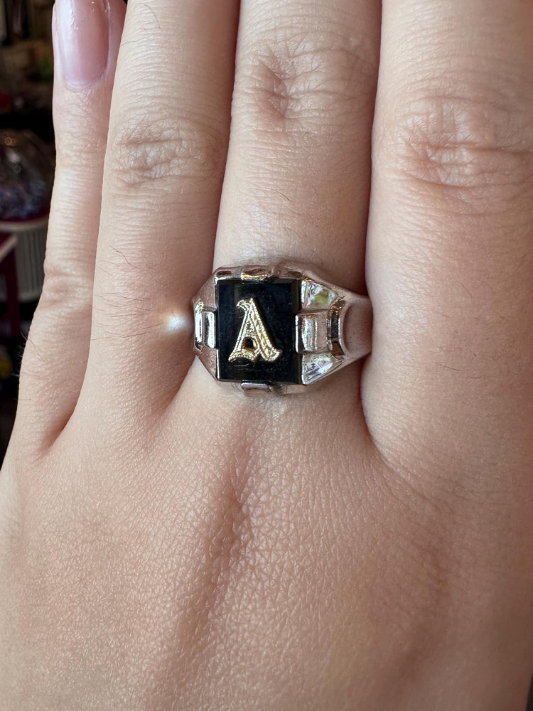 1940's or earlier Men's Signet Sterling Silver .925 A letter initial Ring size 10