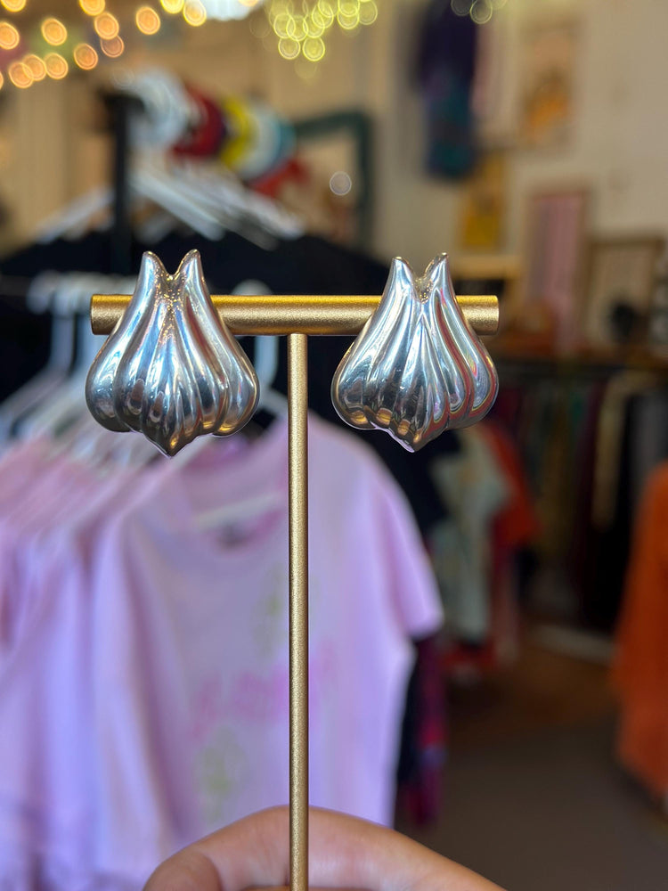 Silver Europe Unstamped Sterling Silver Tulip Italian Mexican Earrings