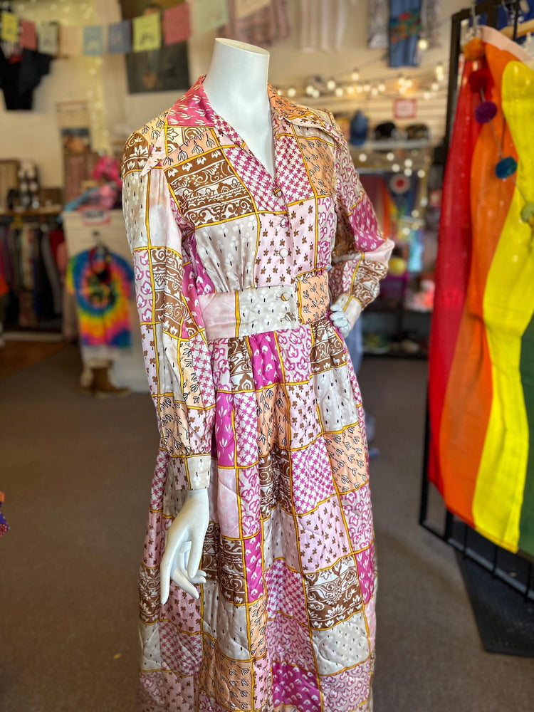 1970's Bill Tice Vintage Quilted Robe House Dress As Is Size Small