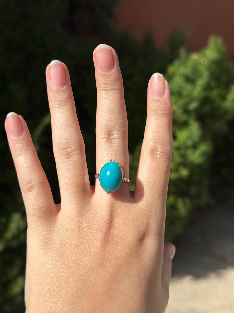 Antique Bubble Turquoise Sterling Silver Ring Size 6.5