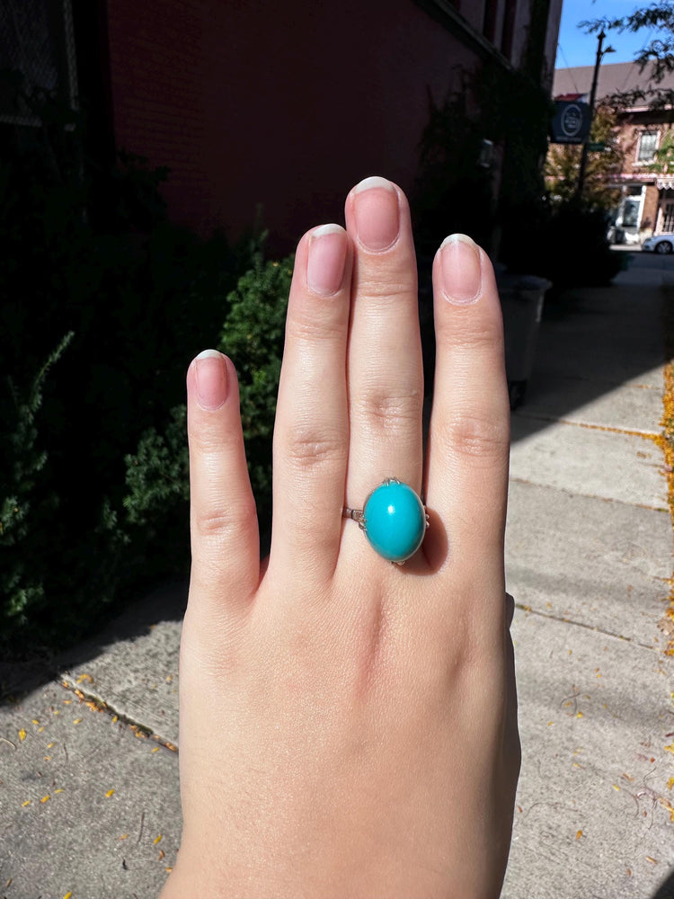 Antique Bubble Turquoise Sterling Silver Ring Size 6.5