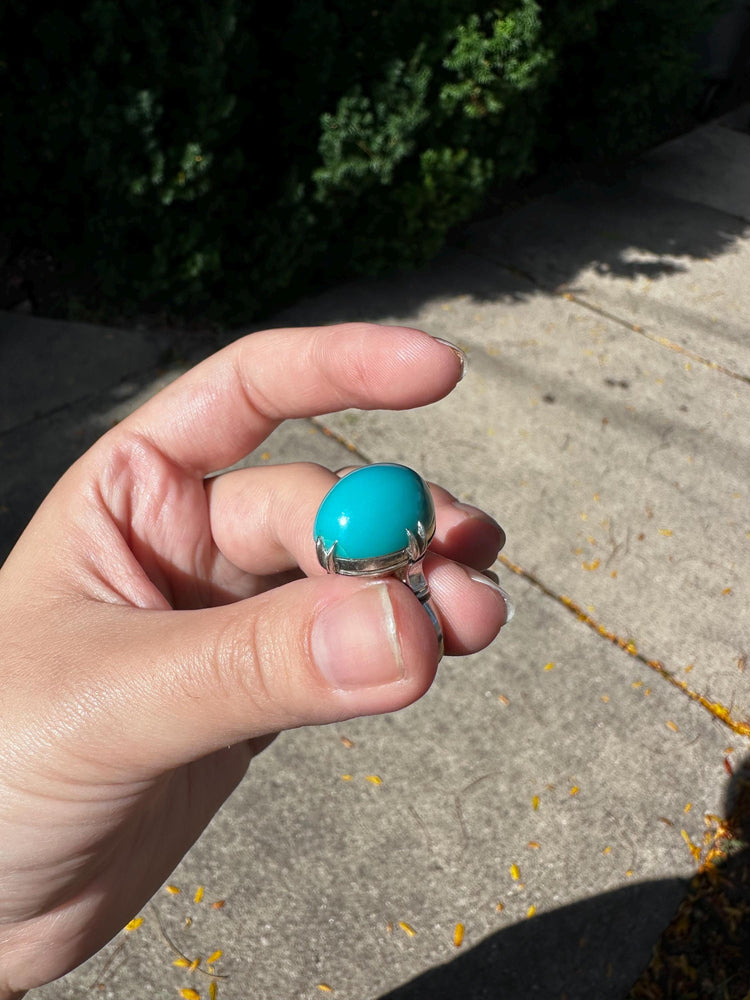 Antique Bubble Turquoise Sterling Silver Ring Size 6.5