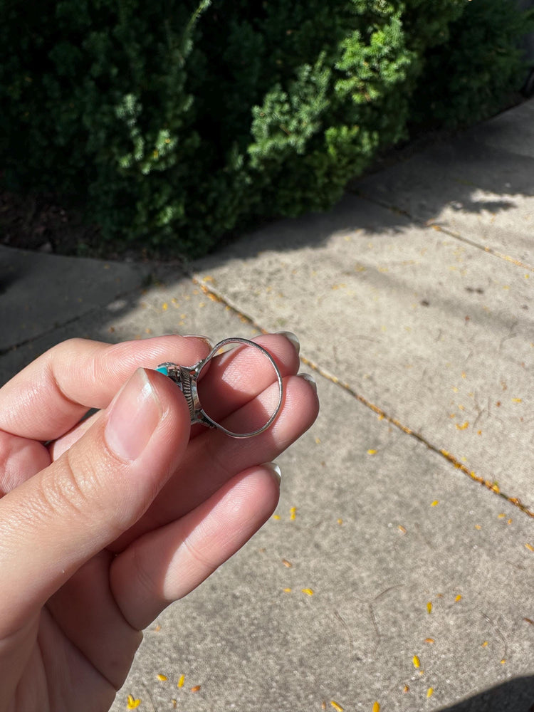 Antique Bubble Turquoise Sterling Silver Ring Size 6.5