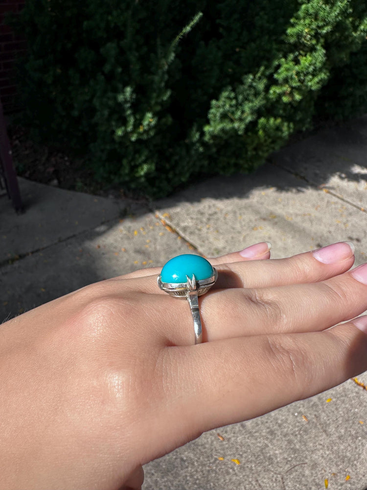 Antique Bubble Turquoise Sterling Silver Ring Size 6.5