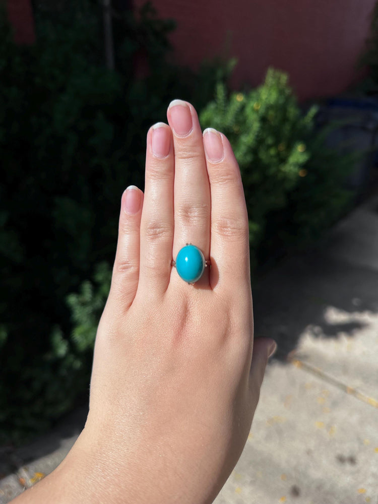 Antique Bubble Turquoise Sterling Silver Ring Size 6.5
