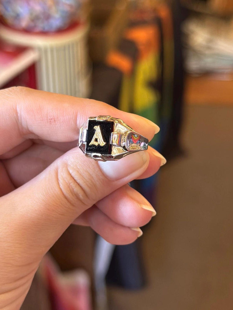 1940's or earlier Men's Signet Sterling Silver .925 A letter initial Ring size 10