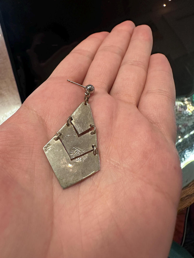 Sterling Silver .925 Mexican Abalone Stamped Chevron Earrings Beautiful