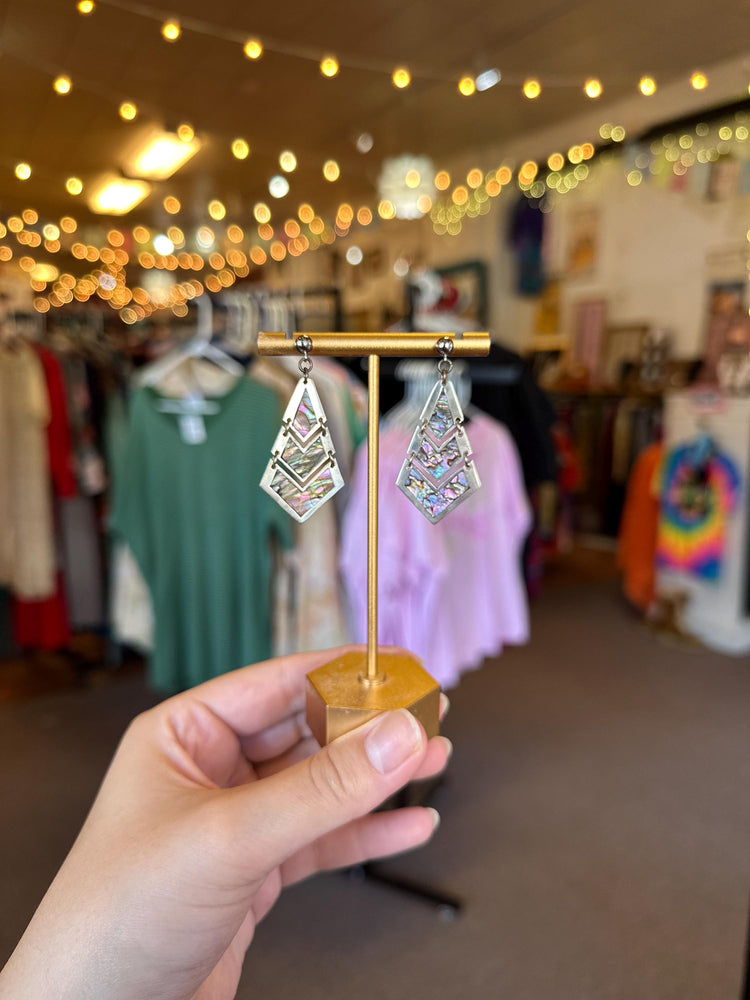 Sterling Silver .925 Mexican Abalone Stamped Chevron Earrings Beautiful