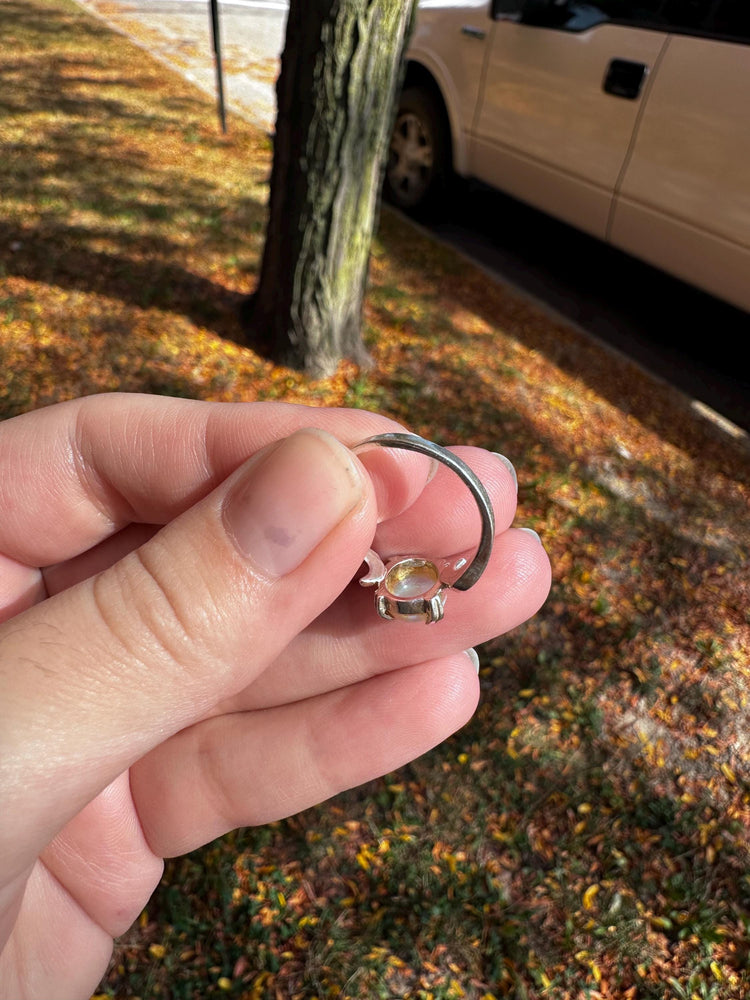 Genuine Modern White Opal Silver Dainty Ring Size 6.5