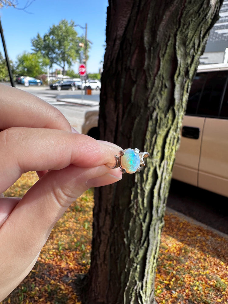 Genuine Modern White Opal Silver Dainty Ring Size 6.5