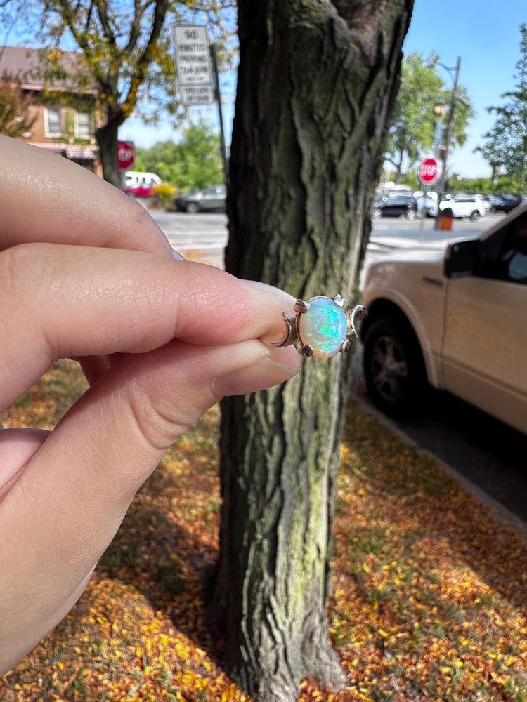 Genuine Modern White Opal Silver Dainty Ring Size 6.5