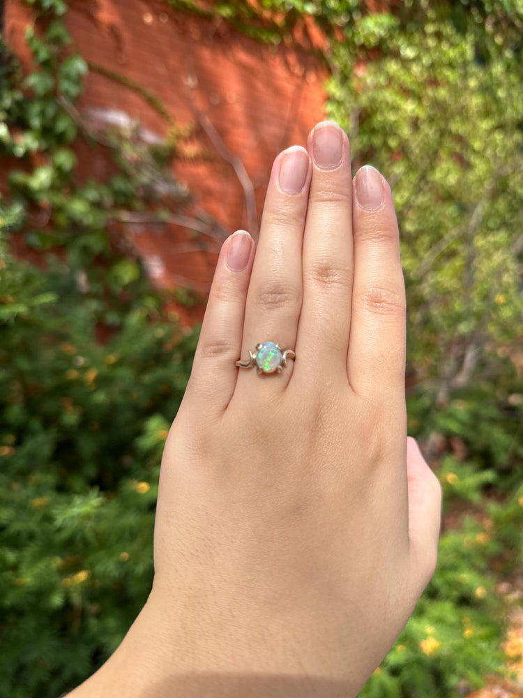 Genuine Modern White Opal Silver Dainty Ring Size 6.5