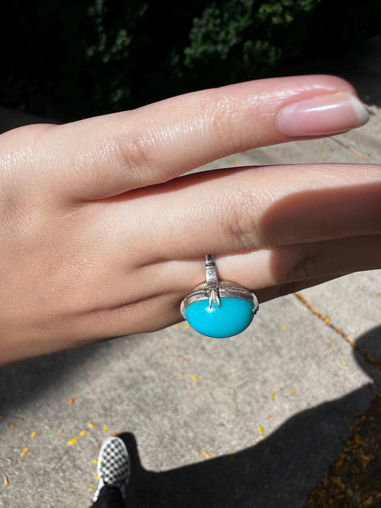 Antique Bubble Turquoise Sterling Silver Ring Size 6.5