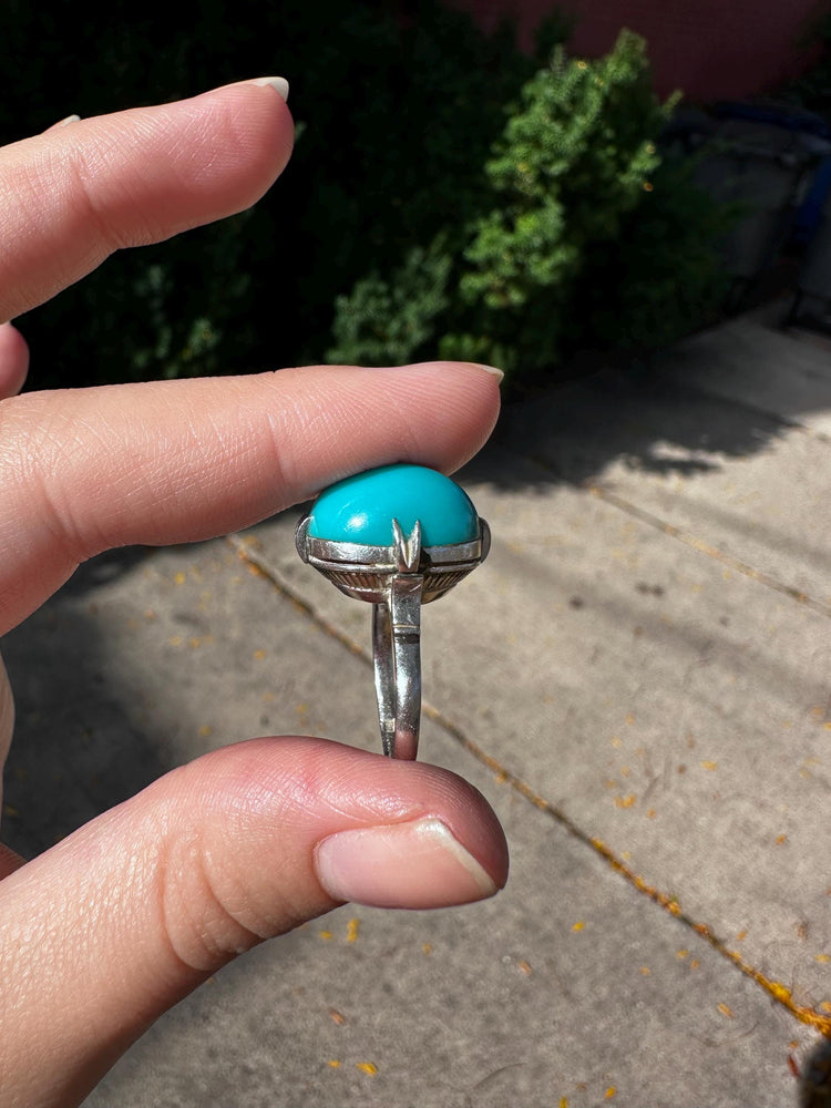 Antique Bubble Turquoise Sterling Silver Ring Size 6.5
