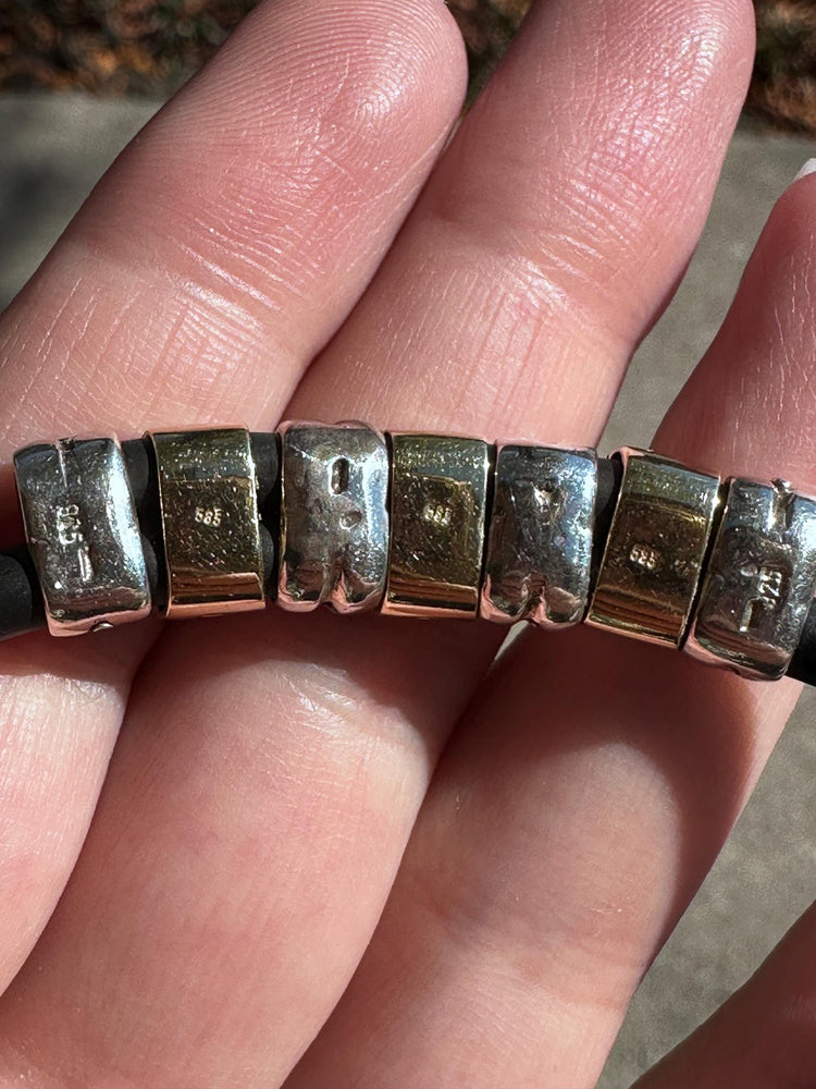 Vintage Real 14K Gold and Sterling Silver Beaded Rubber necklace Choker