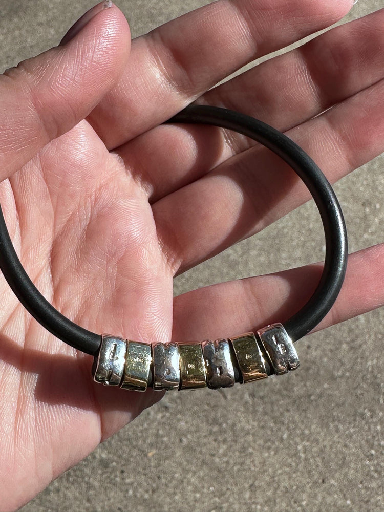 Vintage Real 14K Gold and Sterling Silver Beaded Rubber necklace Choker