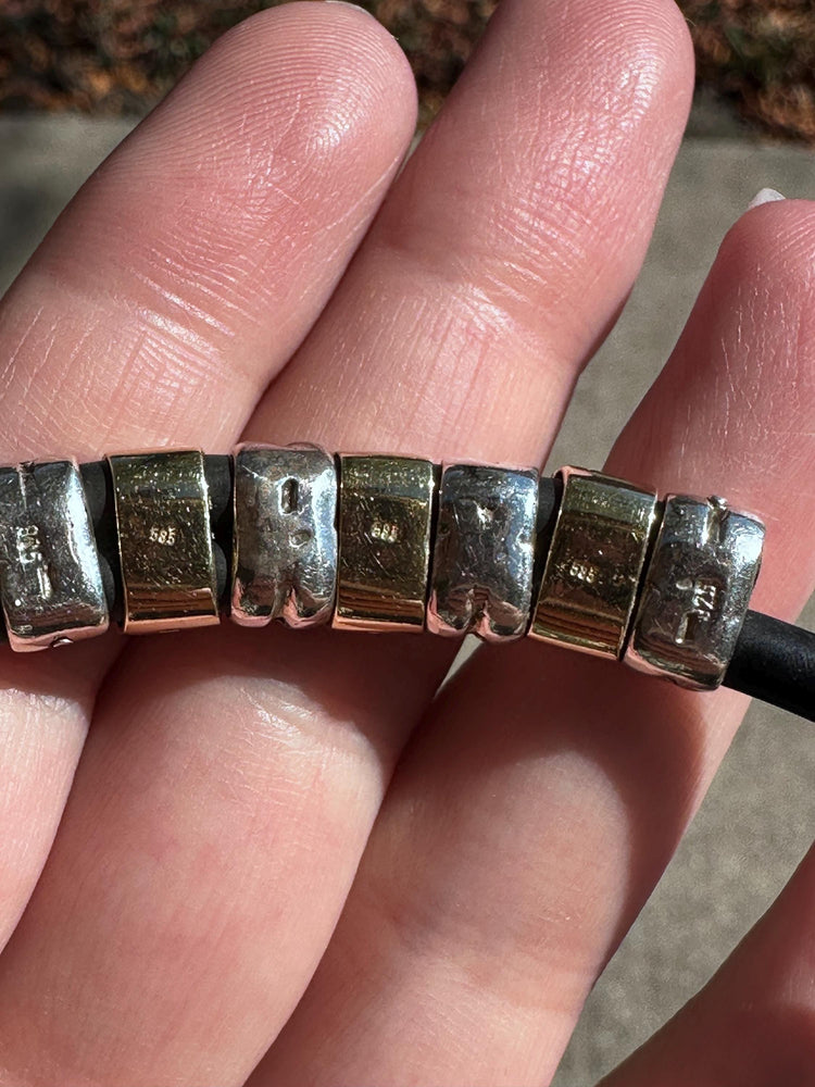 Vintage Real 14K Gold and Sterling Silver Beaded Rubber necklace Choker