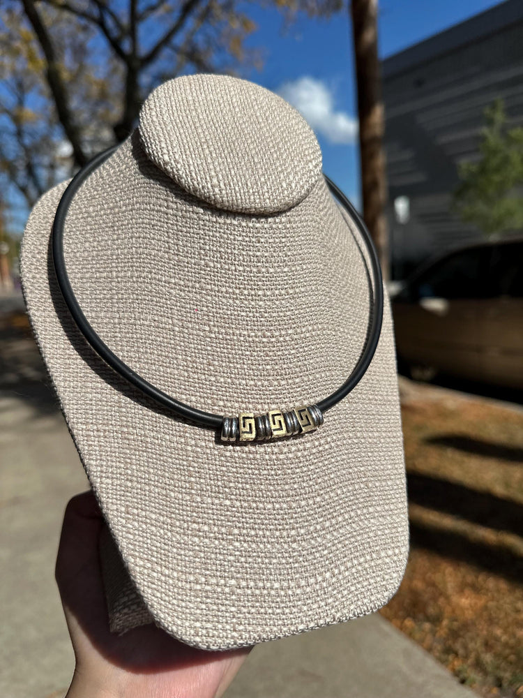 Vintage Real 14K Gold and Sterling Silver Beaded Rubber necklace Choker