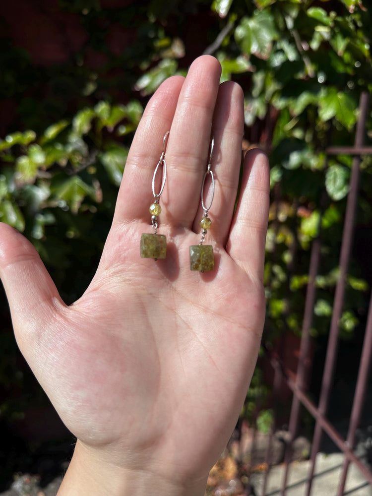 Untreated Natural Faceted Peridot Sterling Silver Paper Clip Chain Sterling Silver Necklace and Earring set