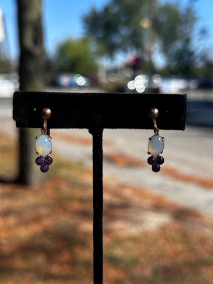 MCM Vintage 1940's-50's Goldtone Screwback Clip on Faux Created Opal Earrings