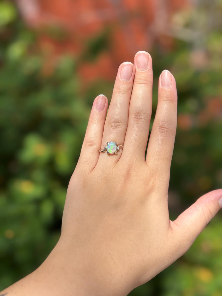 Genuine Modern White Opal Silver Dainty Ring Size 6.5