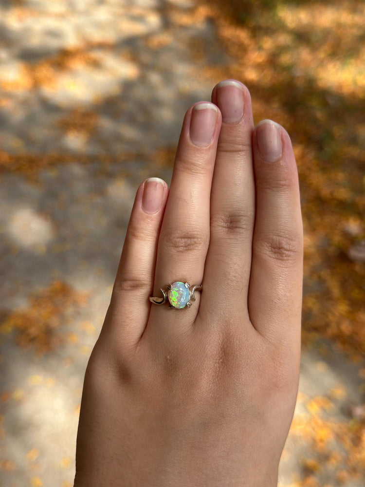 Genuine Modern White Opal Silver Dainty Ring Size 6.5