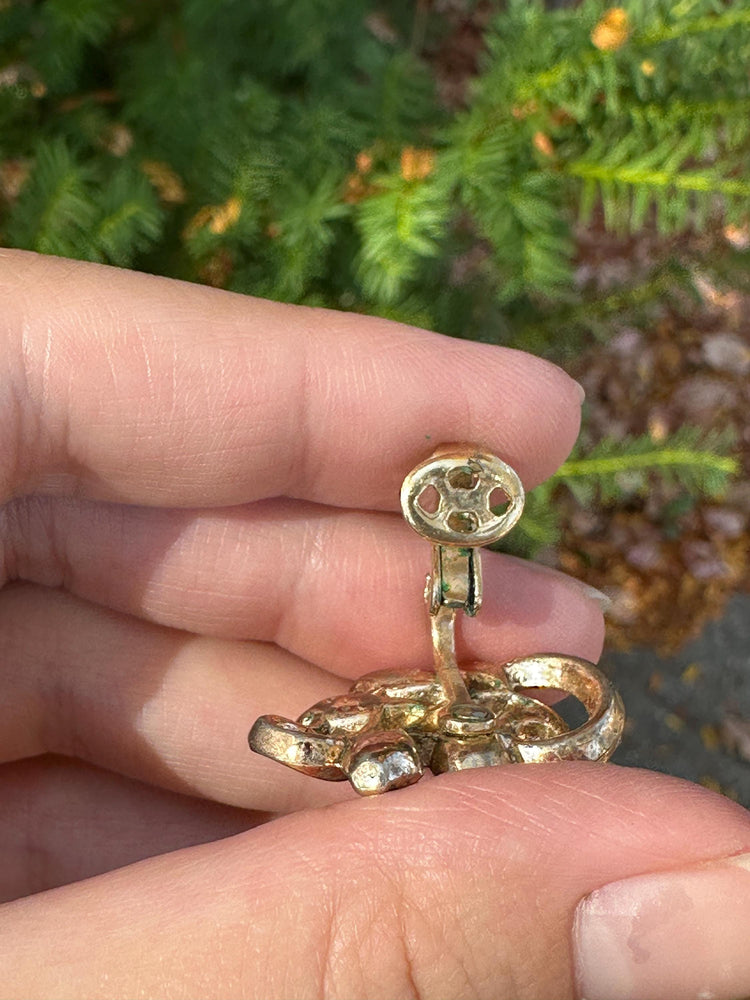 Vintage Trifari Gold Tone Ruby Rhinestone Necklace and Clip On Earring Set