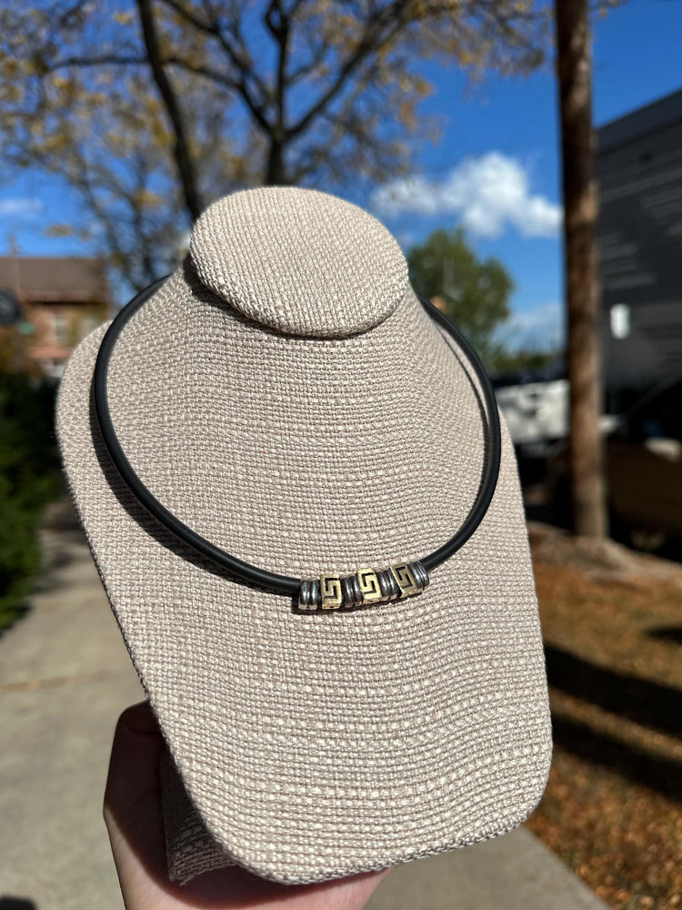 Vintage Real 14K Gold and Sterling Silver Beaded Rubber necklace Choker