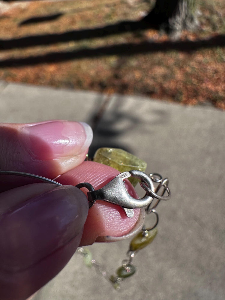 Untreated Natural Faceted Peridot Sterling Silver Paper Clip Chain Sterling Silver Necklace and Earring set