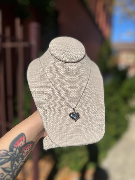 Puffy Sterling Silver Heart Necklace 18 inch chain Gifts For Her Romantic Birthday Gift